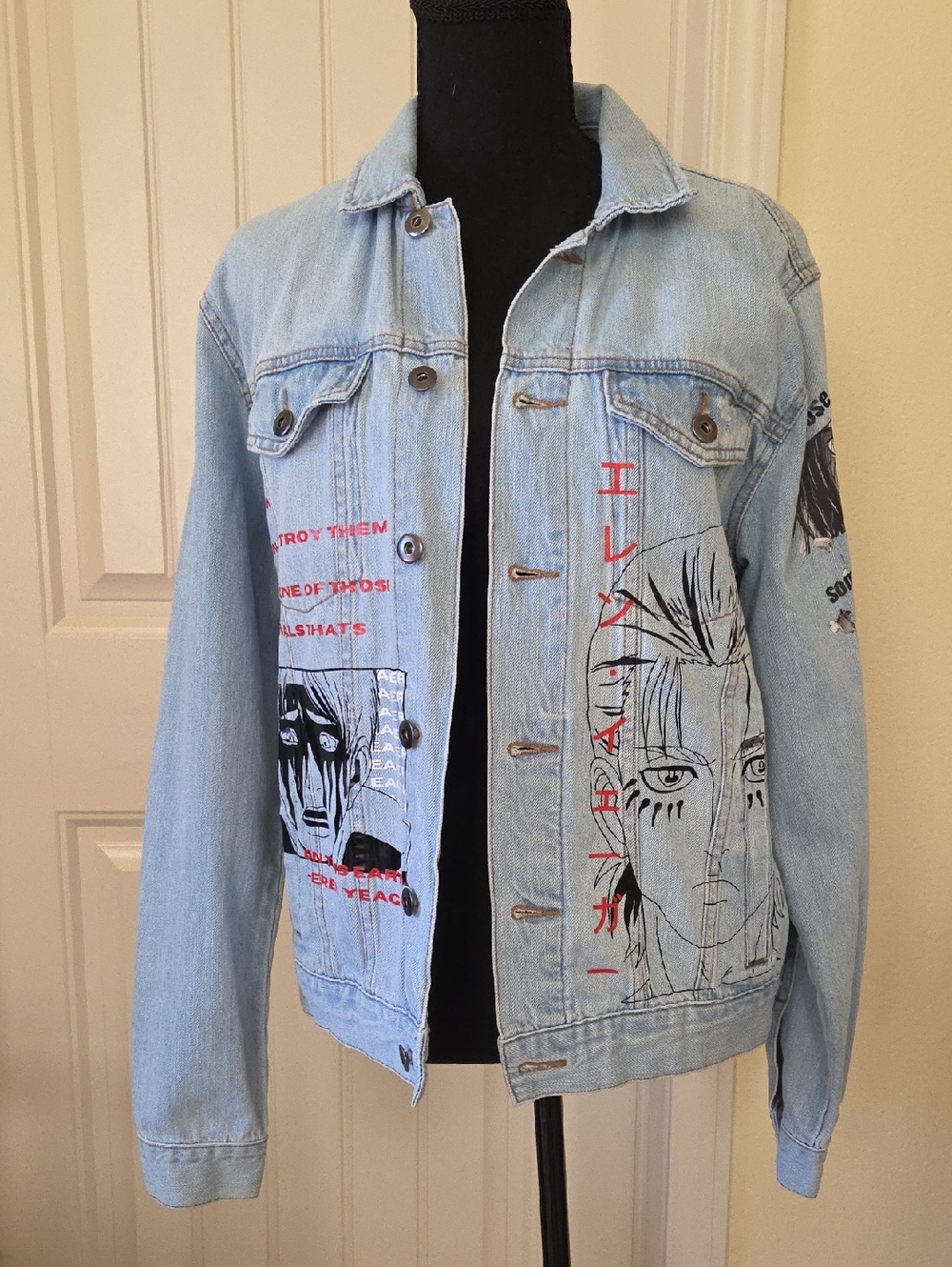 @Trixiemoonie CUSTOM DESIGN Graphic Light Blue Denim Jean Jacket, M/L